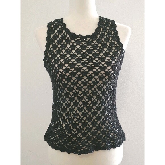 Laundry By Shelli Segal Tops - Laundry By Shelli Segal Black Crochet Sequin Top New No Under Tank
